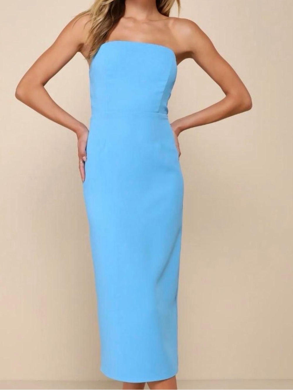 Lulus Strapless Midi Dress in Blue NWT